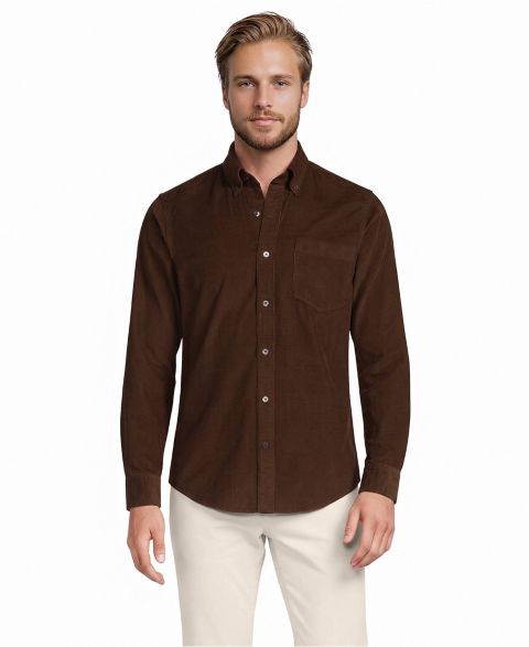 Мужская рубашка Lands' End Pinwale Corduroy, цвет: Тёмный орех коричневый
