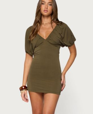 Women's Heloise Puff-Sleeve Body-Con V-Neck Mini Dress