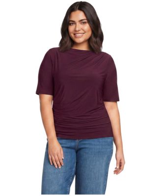 Plus Size Elbow Sleeve Silky Knit Ruched Top