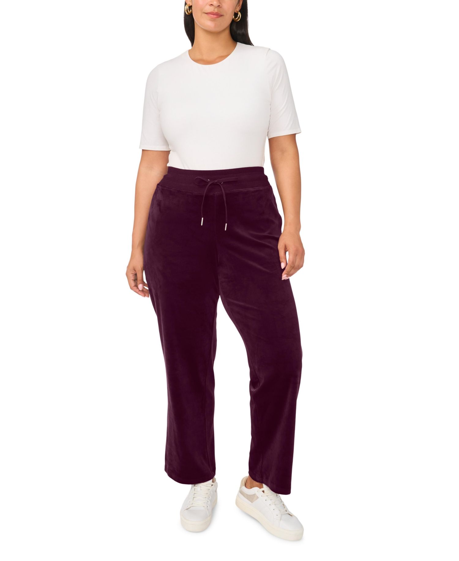 Plus Size Velour Drawstring-Waist Straight-Leg Pants