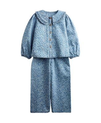 Girls (2-5) Printed Denim Shirt And Trouser Set
