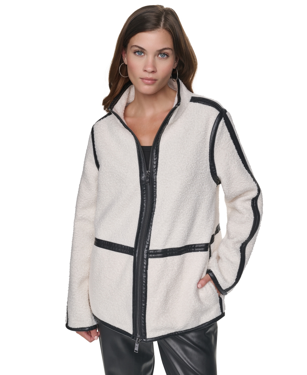 Dkny Women's Long-Sleeve Sherpa Jacket - Ivory/Black