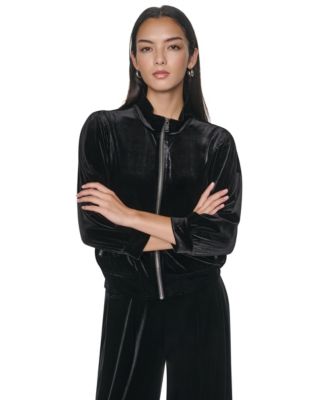 Women's Velvet Bomber Puff-Sleeve Jacket