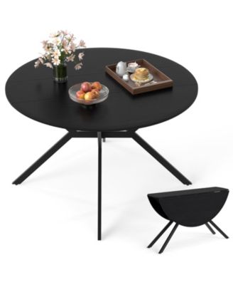 Folding Dining Table 47 Inch Extendable Round Kitchen Table with Drop