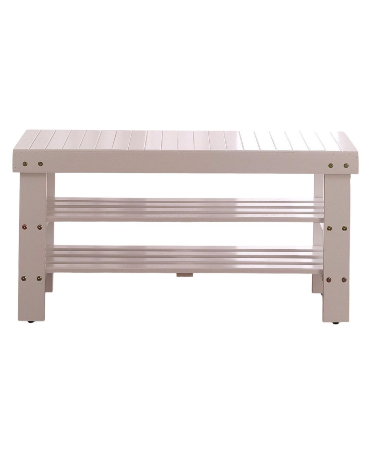 Slickblue Solid Wood Entryway Bench with Shoe Rack Storage - White