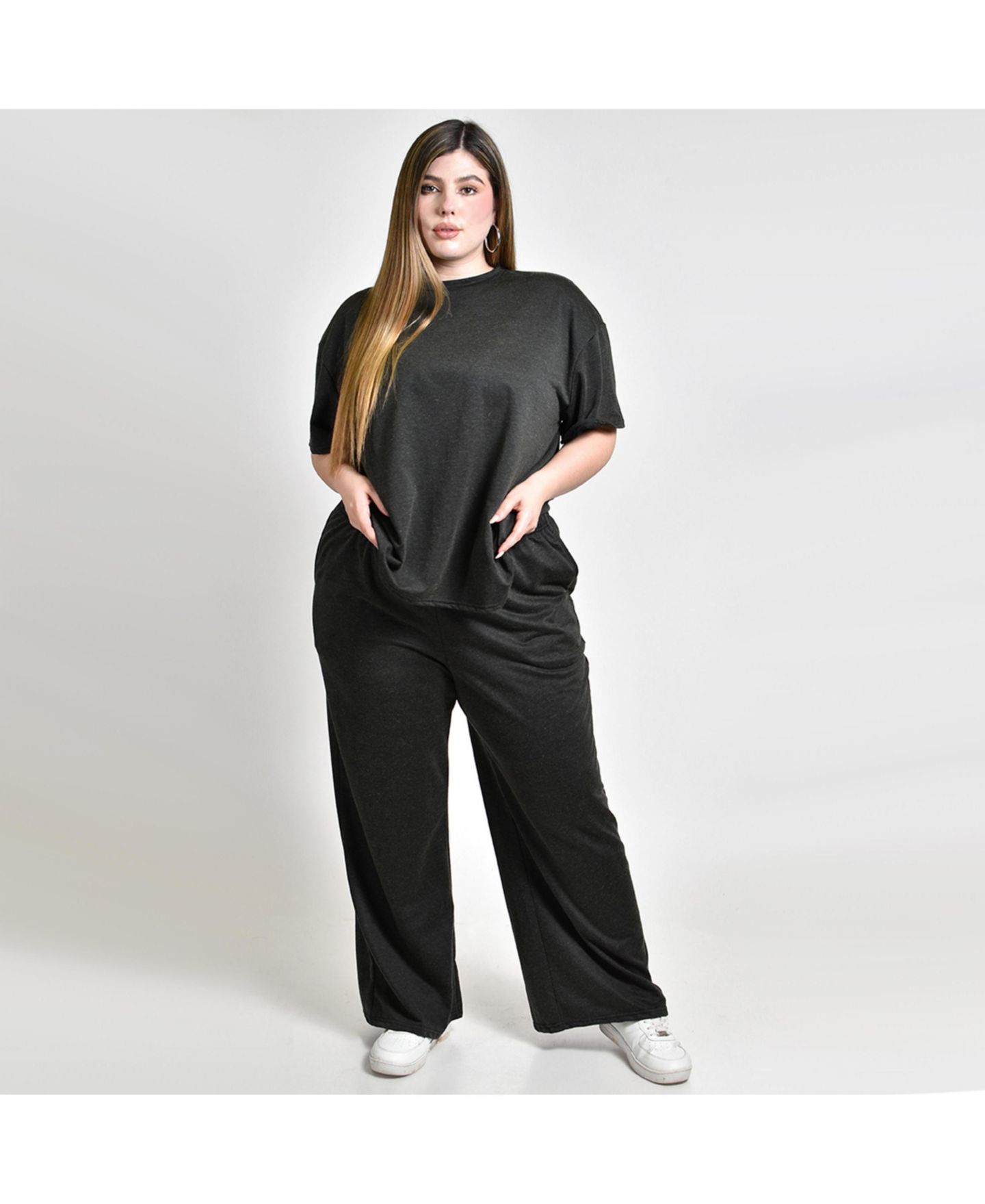 Женский комплект Roman Fashion Crewneck Short-Sleeve Wide-Leg Blouse and Pants, 2-Piece Set, цвет: Чёрный — фото 3