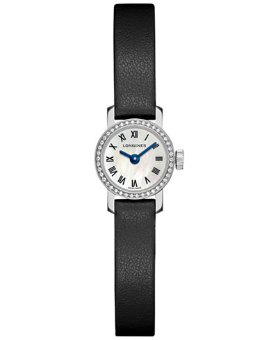 Longines Women's Mini Diamond (1/10 ct. t.w.) Black Leather Strap Watch 16mm L23030812