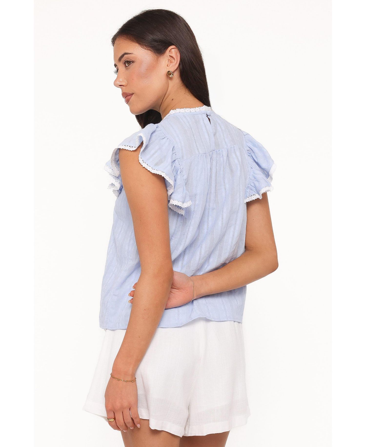 Women's Laoise High-Neckline Lace-Ruffle Top