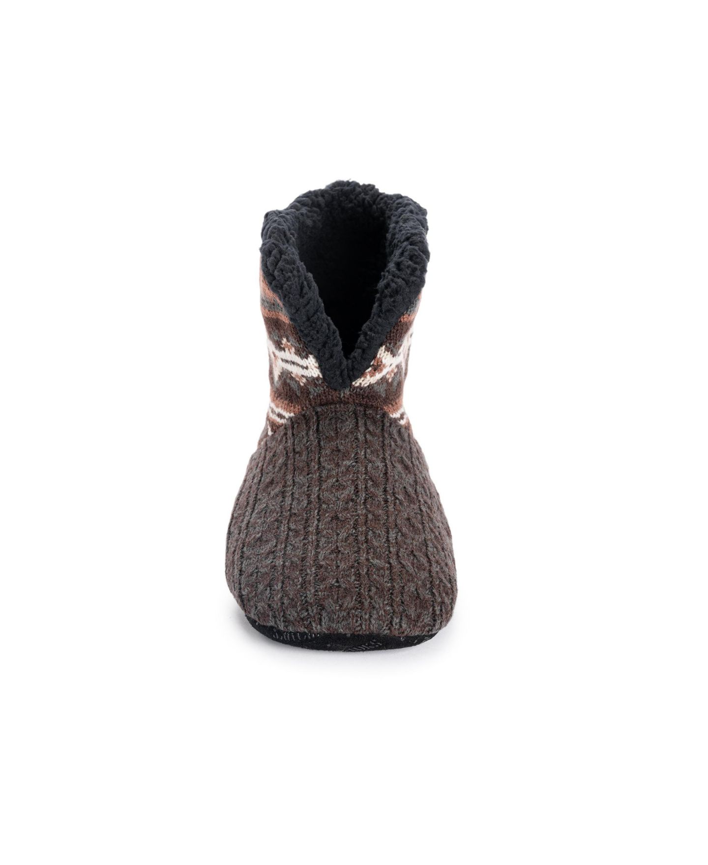 Мужские тапочки MUK LUKS Fold-Over Cuff Knit Faux Shearling Bootie Slippers, цвет: Тёмный коричневый — фото 6