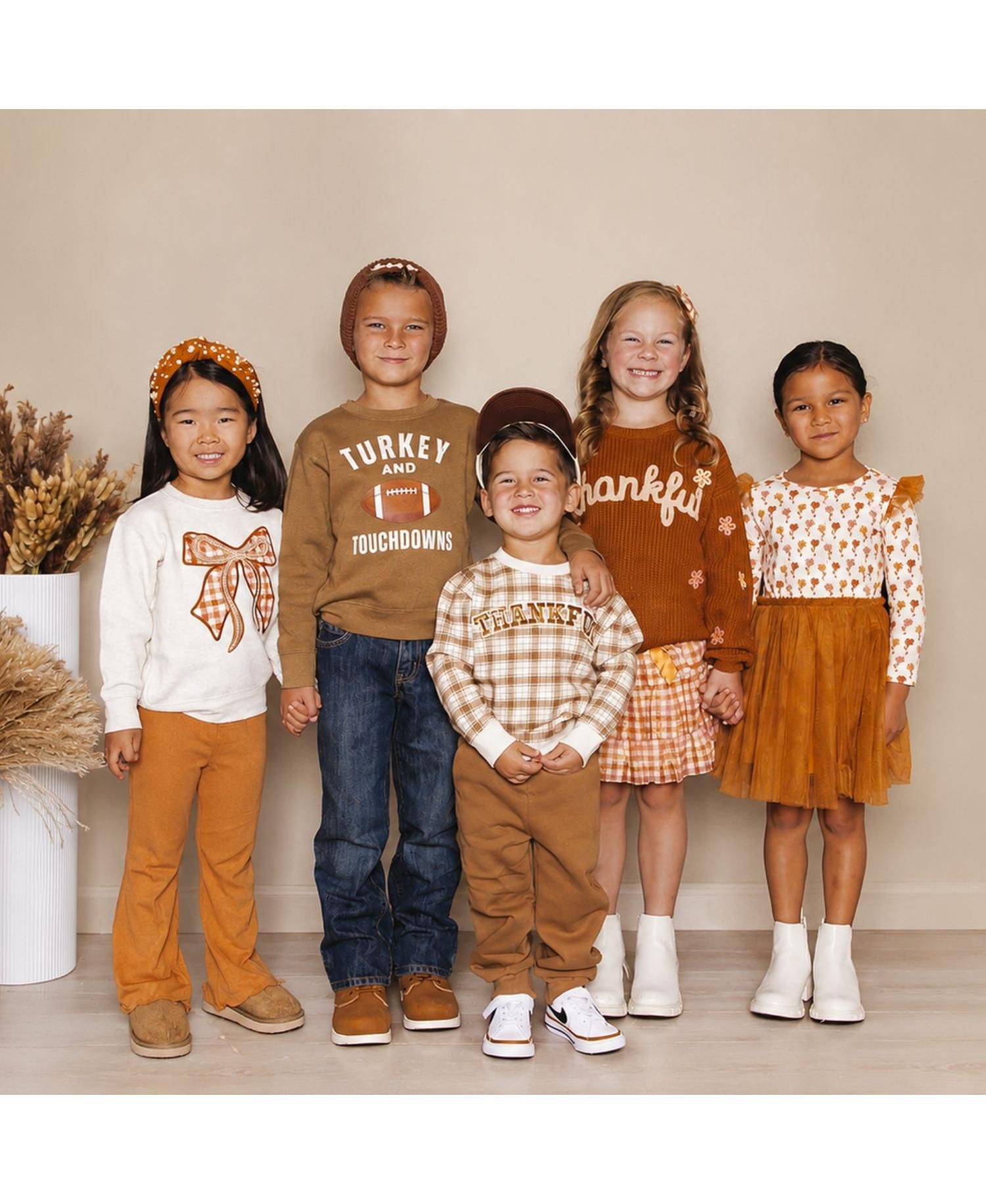 Boys' 4-20 Thankful Patch Crewneck Long-Sleeve Thanksgiving Sweatshirt