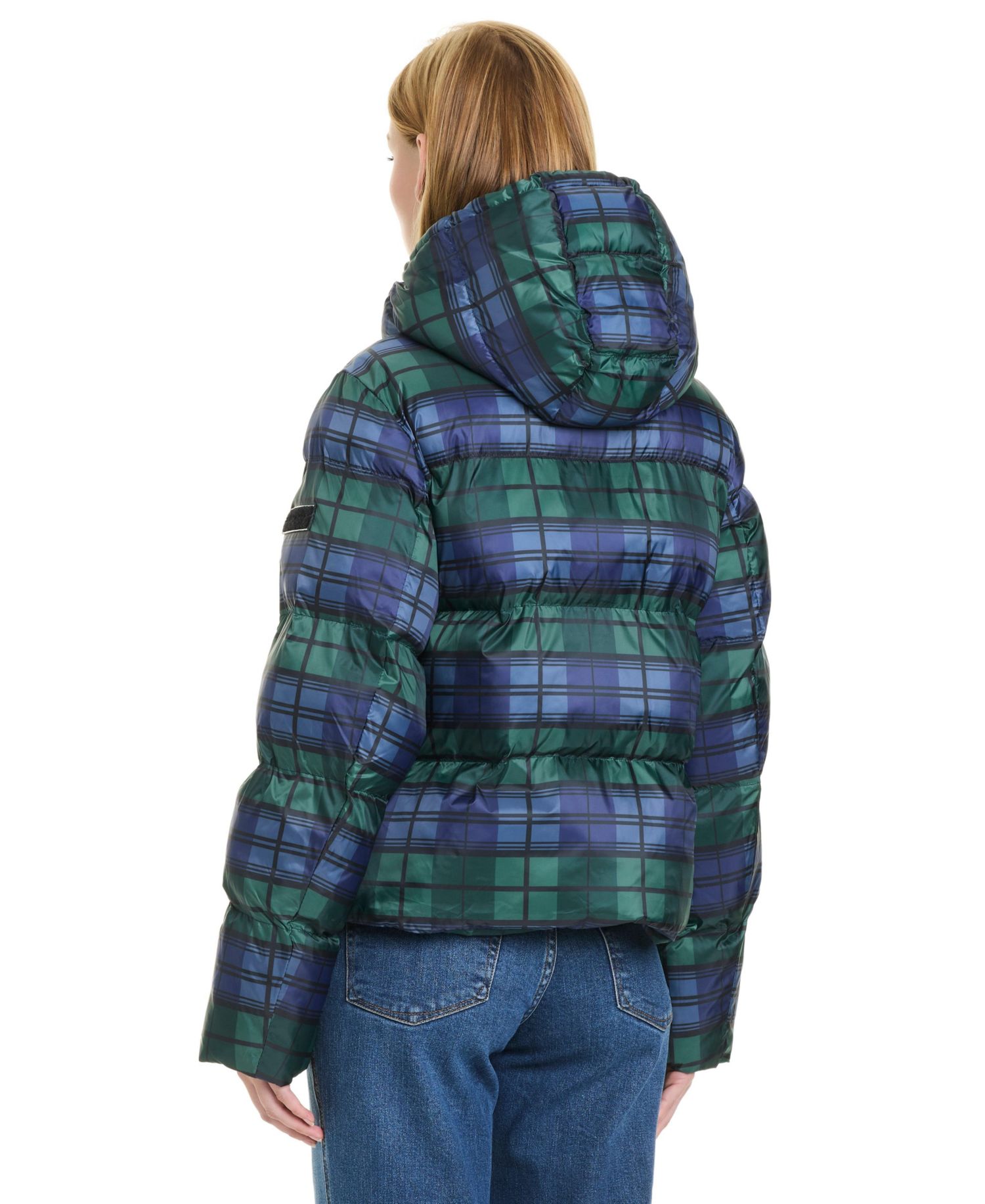 Women's Hooded Plaid Cropped Puffer Jacket