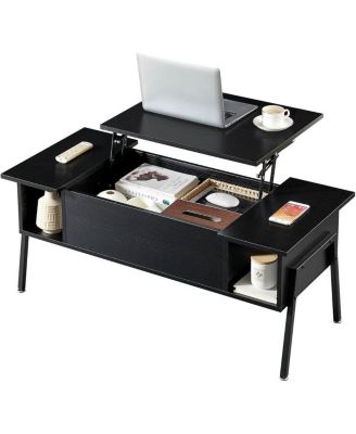 Modern Lift-Top Coffee Table Desk with Storage Shelf for Living Room