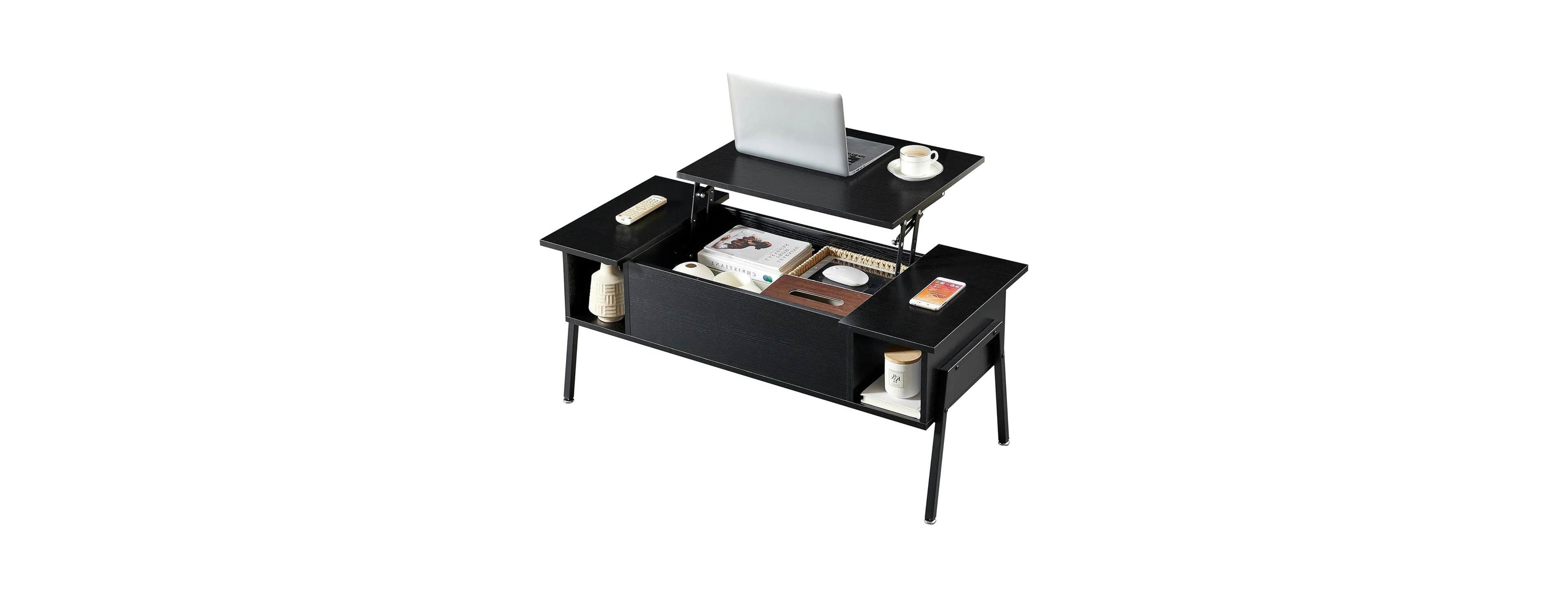 Slickblue Modern Lift-Top Coffee Table Desk with Storage Shelf for Living Room