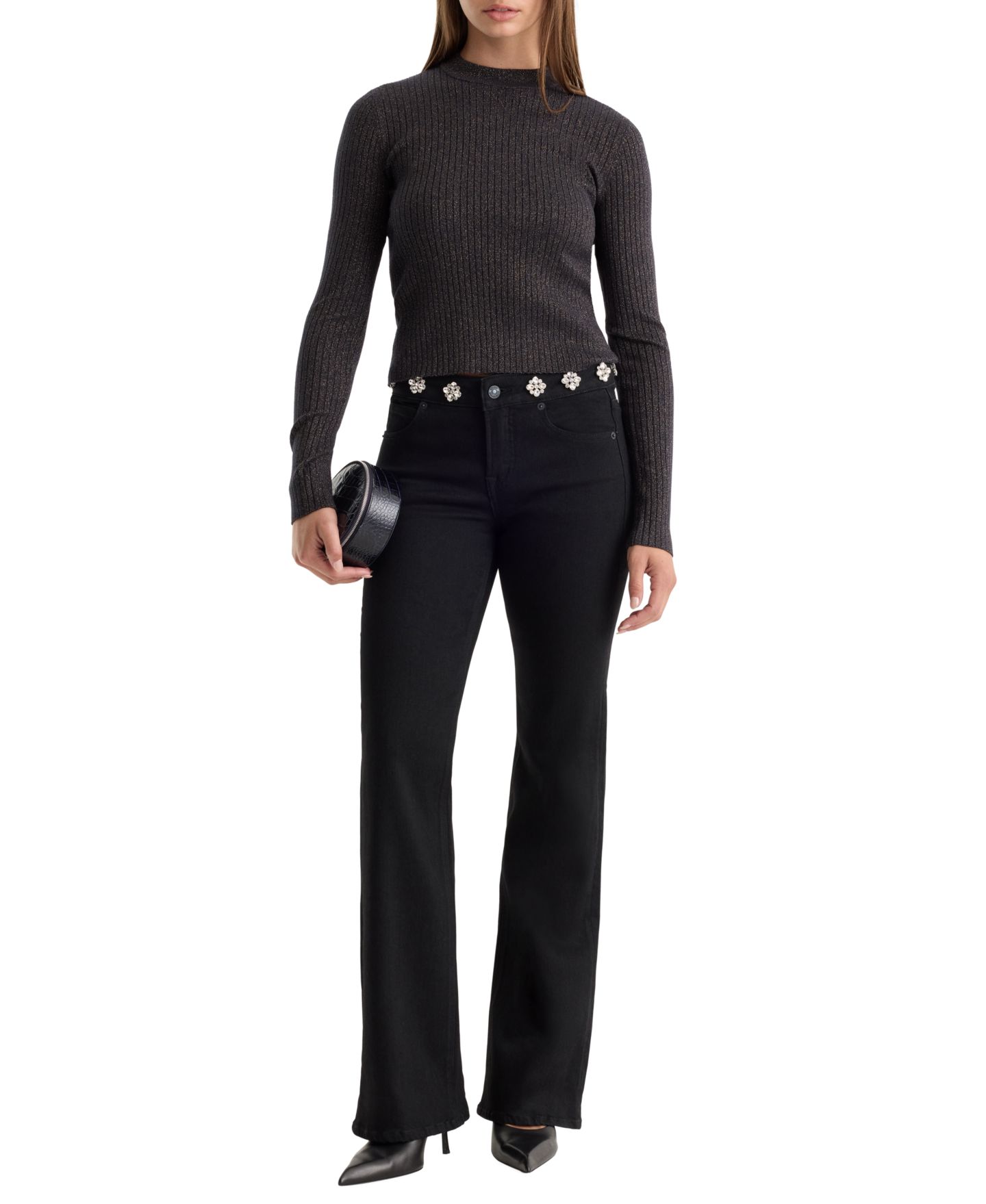 Женские джинсы Good American Good Low-Rise Embellished Bootcut, цвет: Чёрный — фото 2