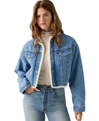 Women's Shrunken '90s Cropped Sherpa-Lined Denim Jacket