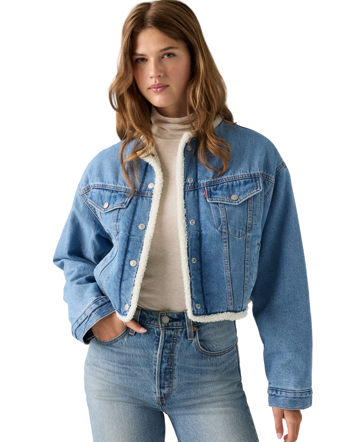 Levi's Women's Shrunken '90s Cropped Sherpa-Lined Denim Jacket