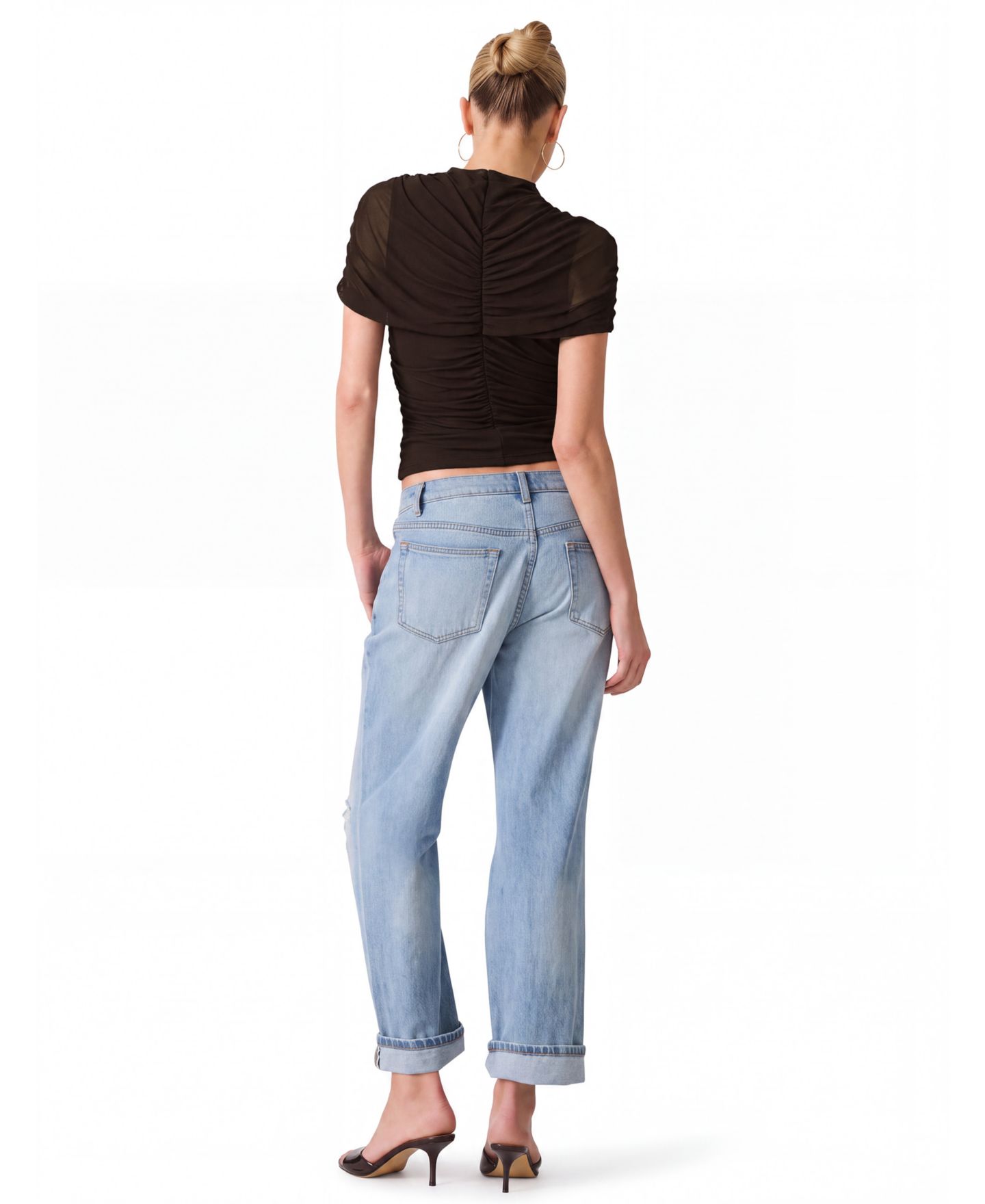 Женский топ Steve Madden Kerry Mock-Neck Ruched Cape-Sleeve, цвет: Коричневый — фото 6