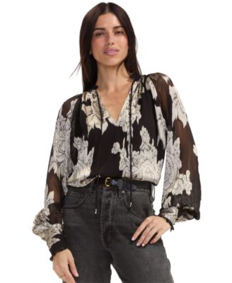 Women's Floral Long-Sleeve V-Neck Blouse