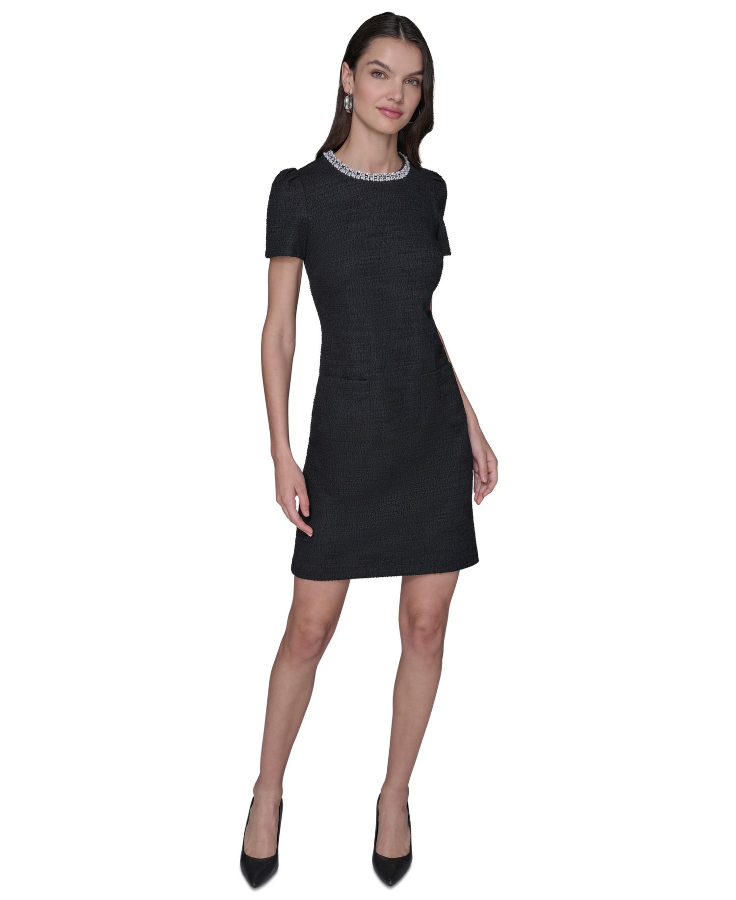 Women's Tweed Crew Neck Shift Dress
