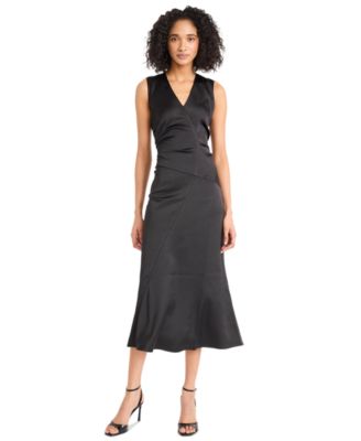 Women's Satin V-Neck Sleeveless Midi Dress