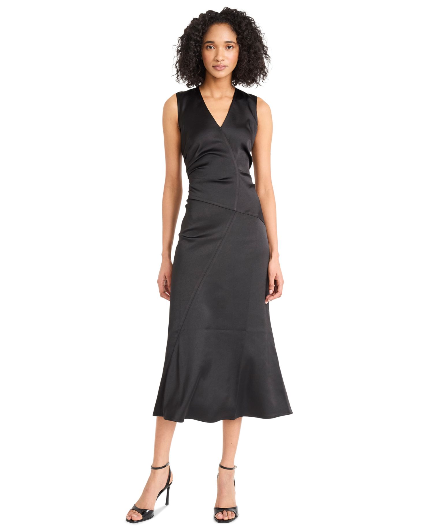 Women's Satin V-Neck Sleeveless Midi Dress