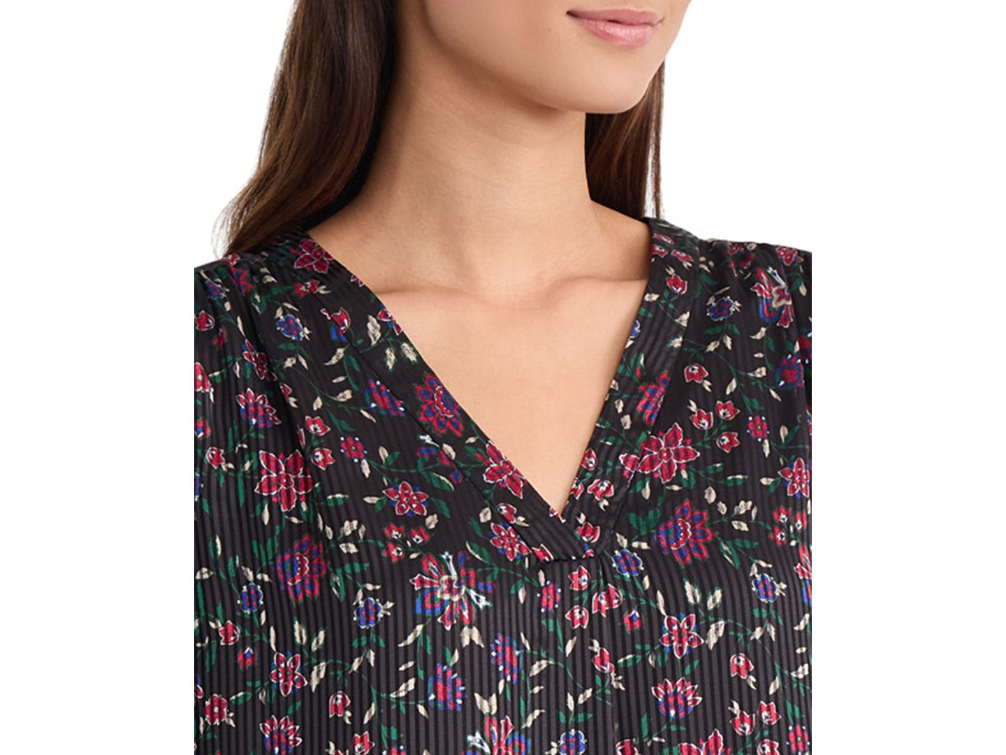 Женский топ Jones New York Petite 3/4-Sleeve Floral V-Neck Tunic, цвет: Чёрный — фото 3