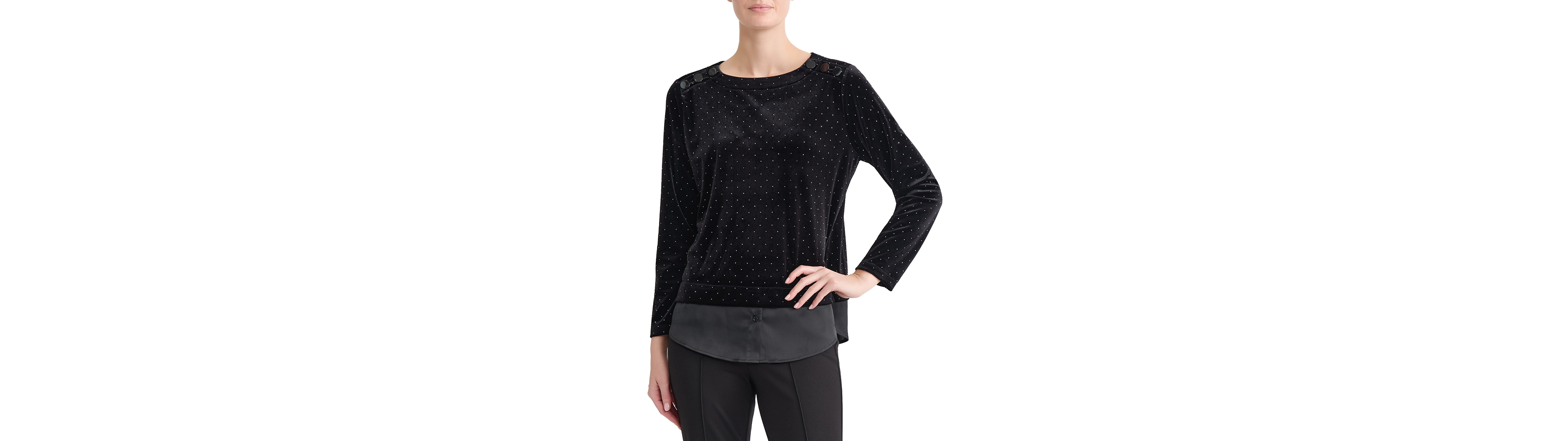 Jones New York Petite Boat-Neck Long-Sleeve Heatset Velvet Blouse