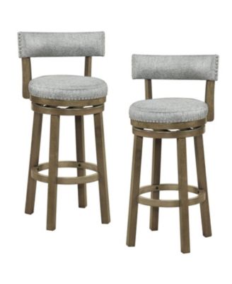 Swivel Bar Stools Set of 2 Linen Fabric Upholstered Barstools with Back-31.5