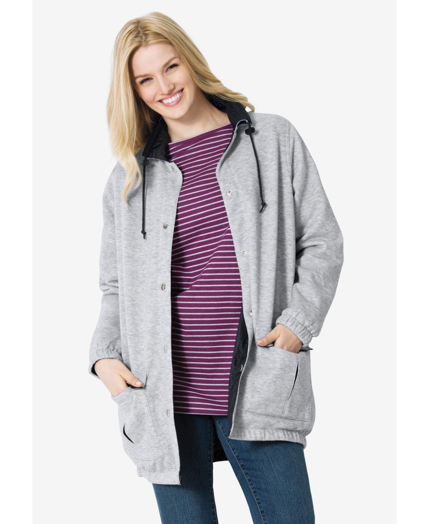 Женская куртка Woman Within Plus Size Fleece Nylon Reversible, цвет: Чёрный — фото 4