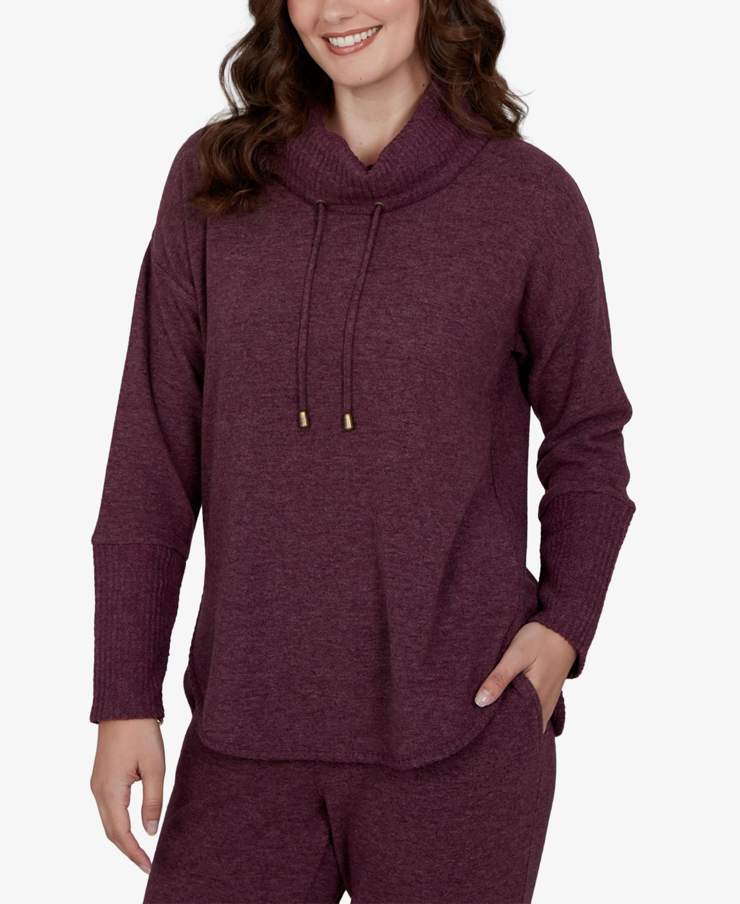 Женский свитер Ruby Rd. Petite Oversized Cowl Neck Long-Sleeve Pullover, цвет: Инжирный — фото 4