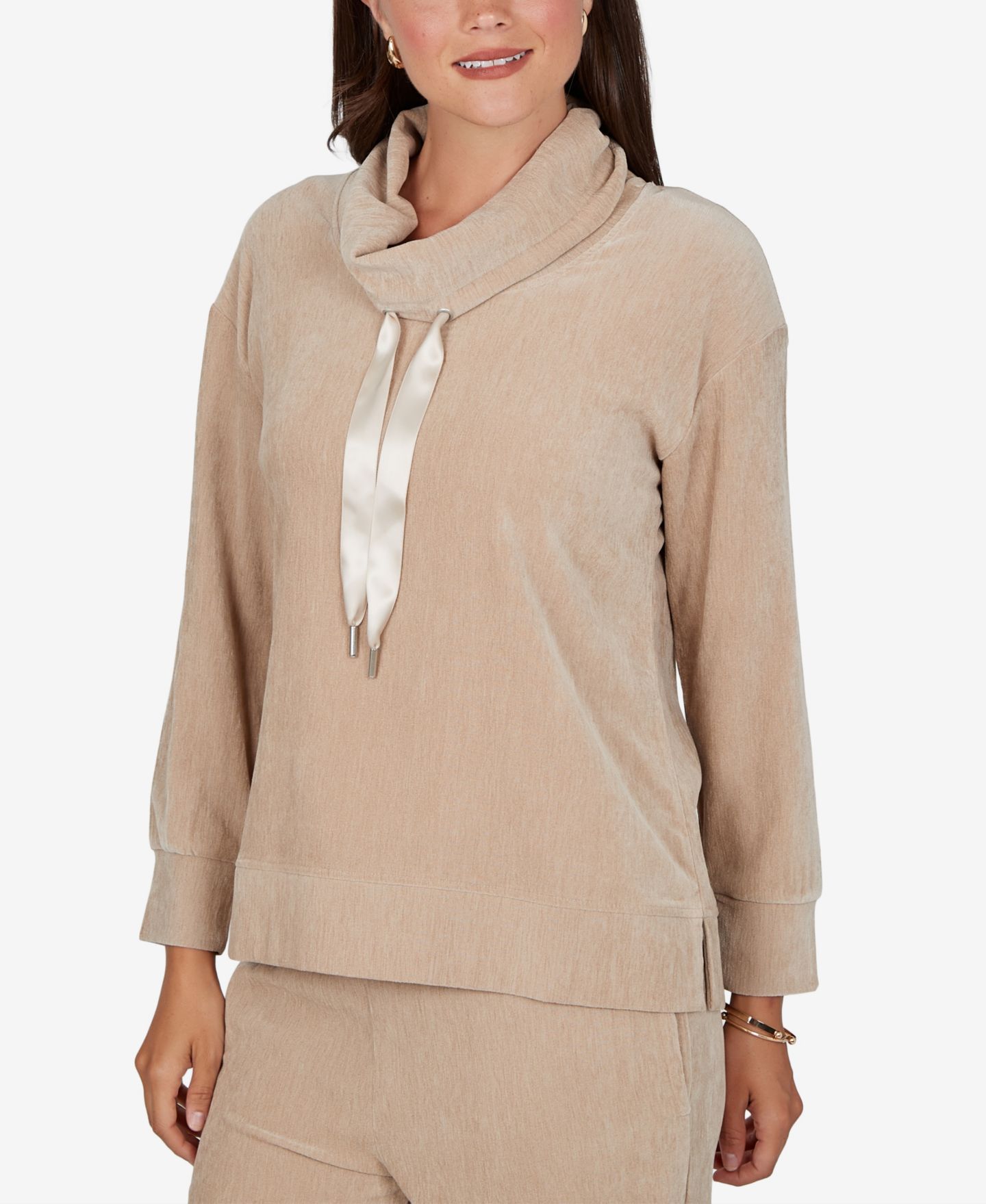 Женский свитер Ruby Rd. Petite Cowl Neck Ribbed Knit Long-Sleeve Pullover, цвет: Chino — фото 4