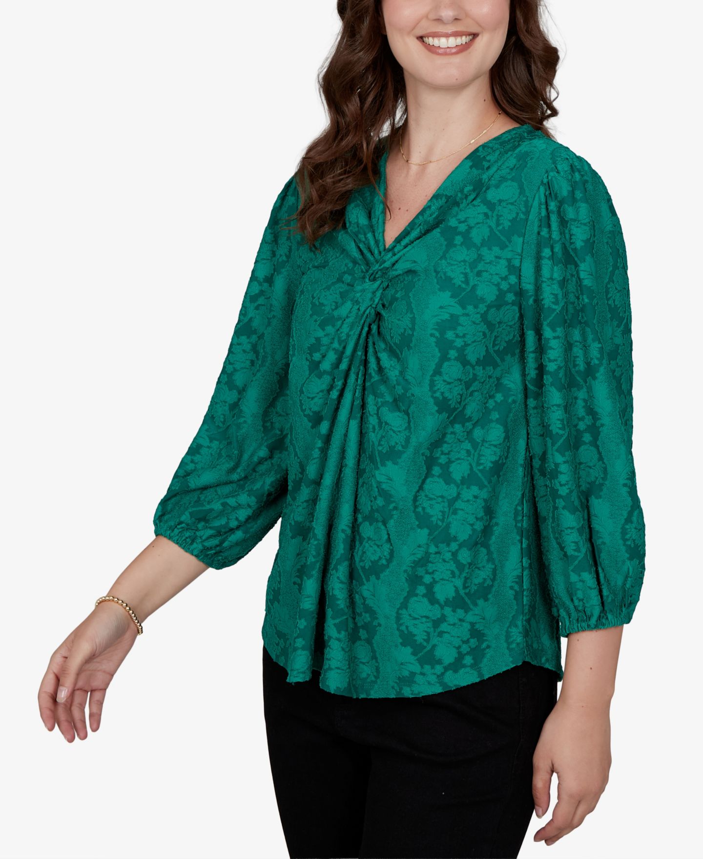 Женская блузка Ruby Rd. Petite Floral Twist Front 3/4-Sleeve, цвет: Вечнозелёный — фото 2