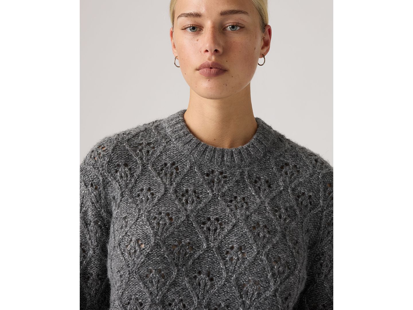 Женский свитер Levi's Zoe Pointelle Long-Sleeve Crewneck, цвет: Угольный меланжевый серый — фото 3