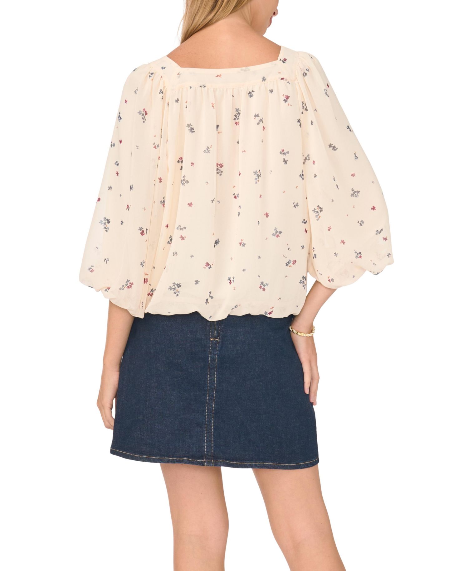 Women's Square Neck Floral 3/4-Sleeve Blouse