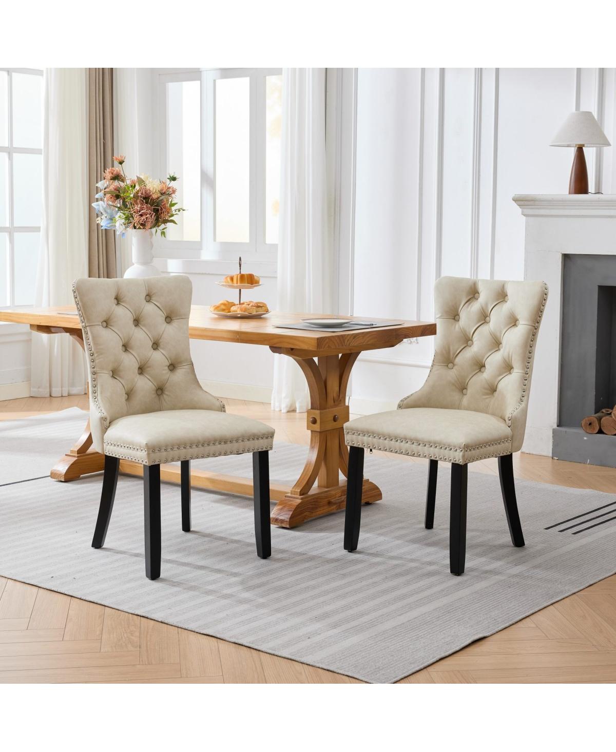 Maison Boucle Upholstered Dining Chairs Set of 2, Faux Leather, Button Tufted High Back, Solid Wood Frame