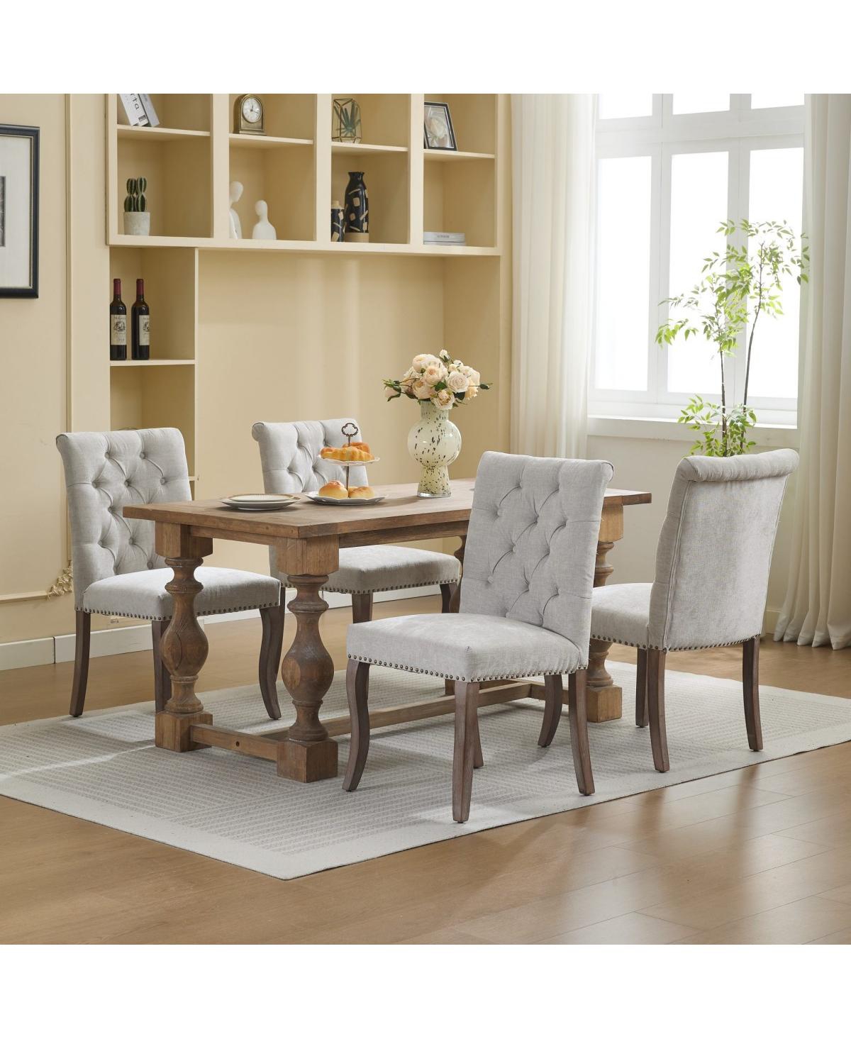 Maison Boucle Upholstered Dining Chairs Set of 4, Tufted Chenille Club Chairs, Solid Wood Frame