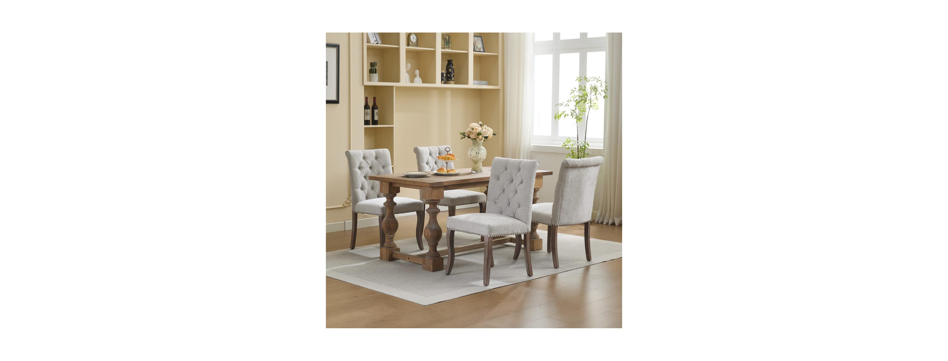 Maison Boucle Upholstered Dining Chairs Set of 4, Tufted Chenille Club Chairs, Solid Wood Frame