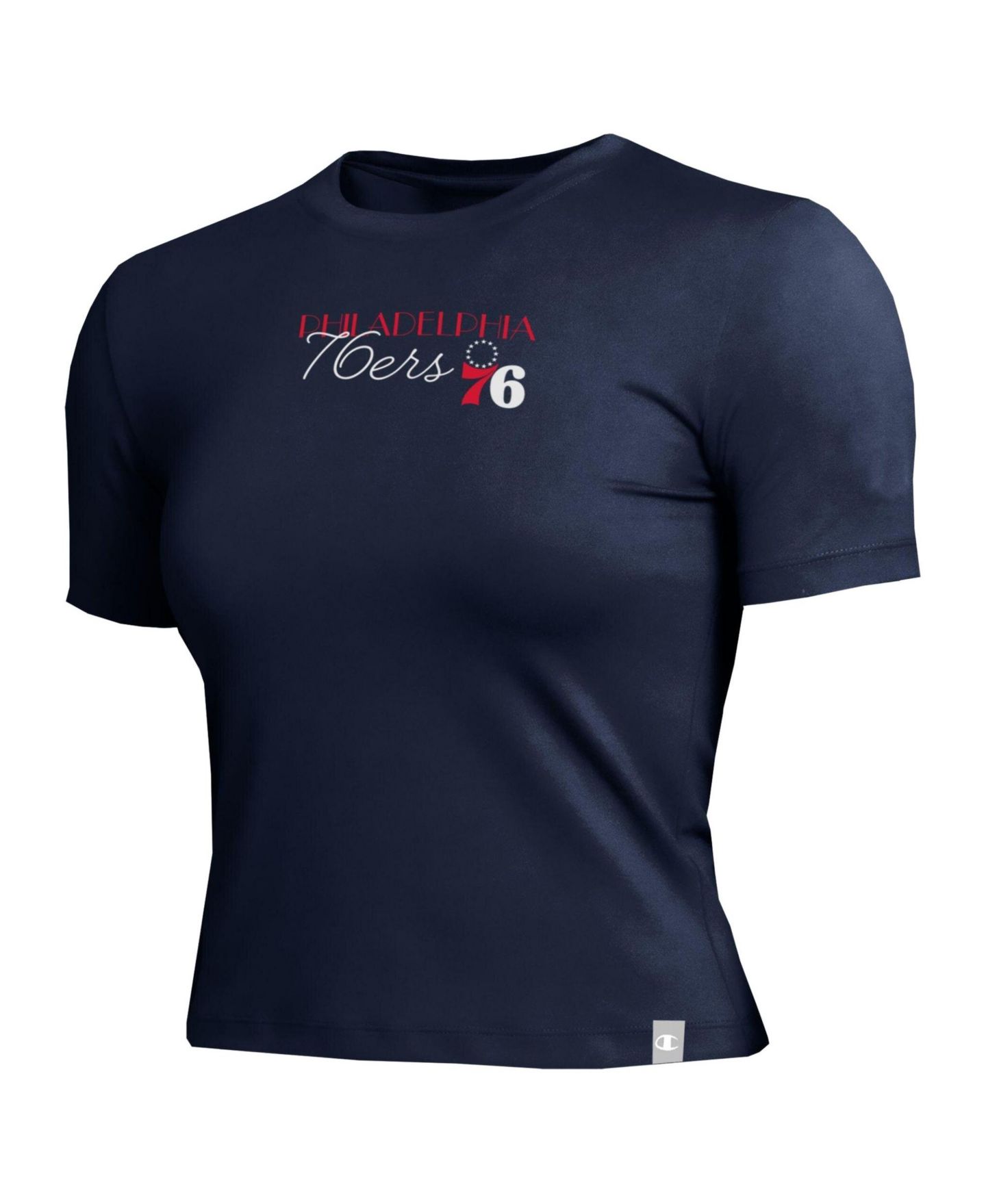 Женская футболка Champion Navy Philadelphia 76ers Soft Touch Fitted Cropped — фото 2