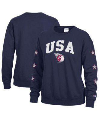 Women's  Navy Cleveland Guardians Americana Fleece Crewneck Sweatshirt