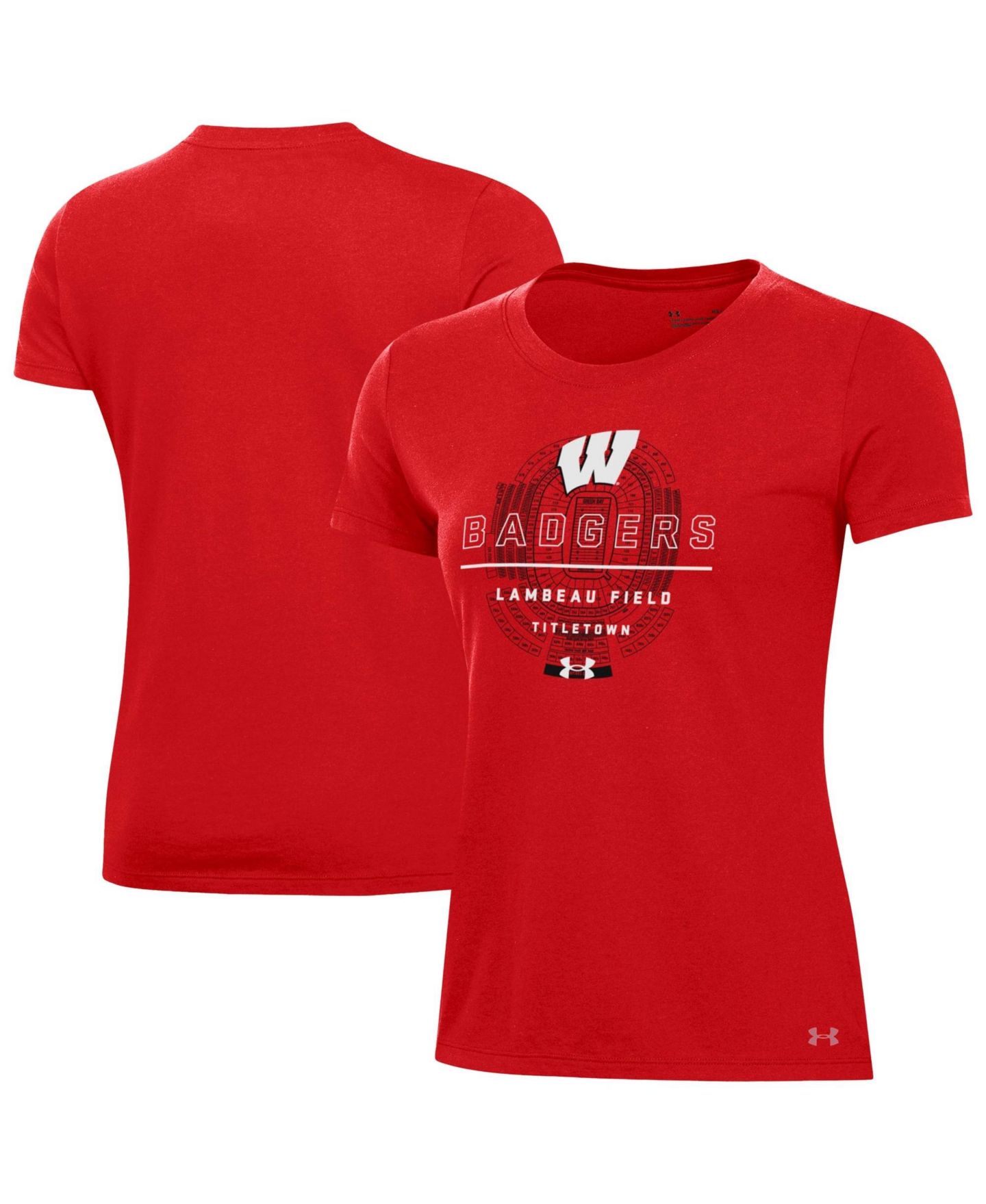 Женская футболка Under Armour Red Wisconsin Badgers 2026 Lambeau Field Collection Performance Overlay — фото 1