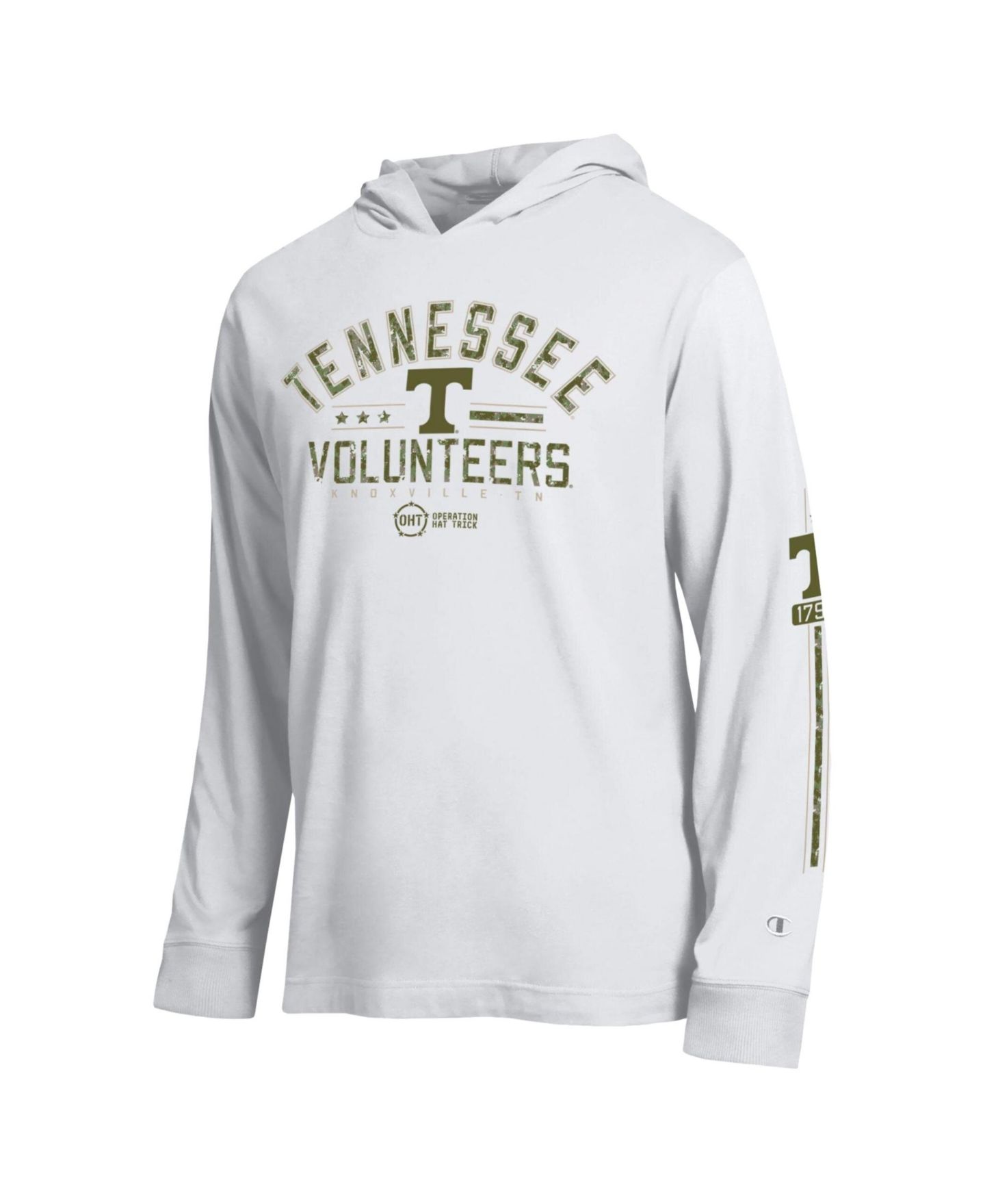 Мужская футболка Champion White Tennessee Volunteers Operation Hat Trick Sleeve Line Hooded Long Sleeve — фото 2
