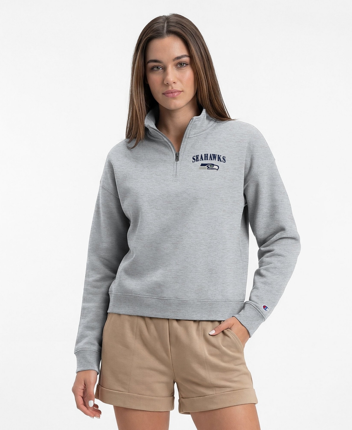 Champion Women's Seattle Seahawks Powerblend Mock-Neck Quarter-Zip Sweatshirt
