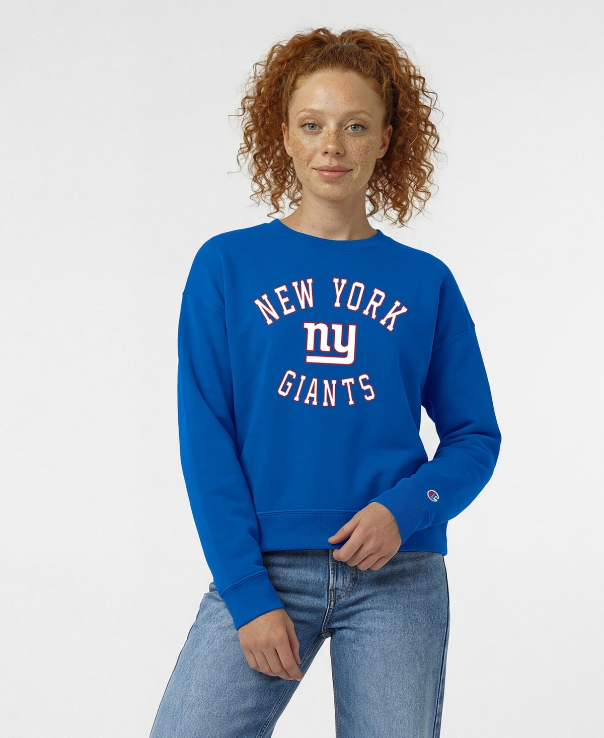 Champion Women's New York Giants Powerblend Long-Sleeve Graphic Crewneck Sweatshirt