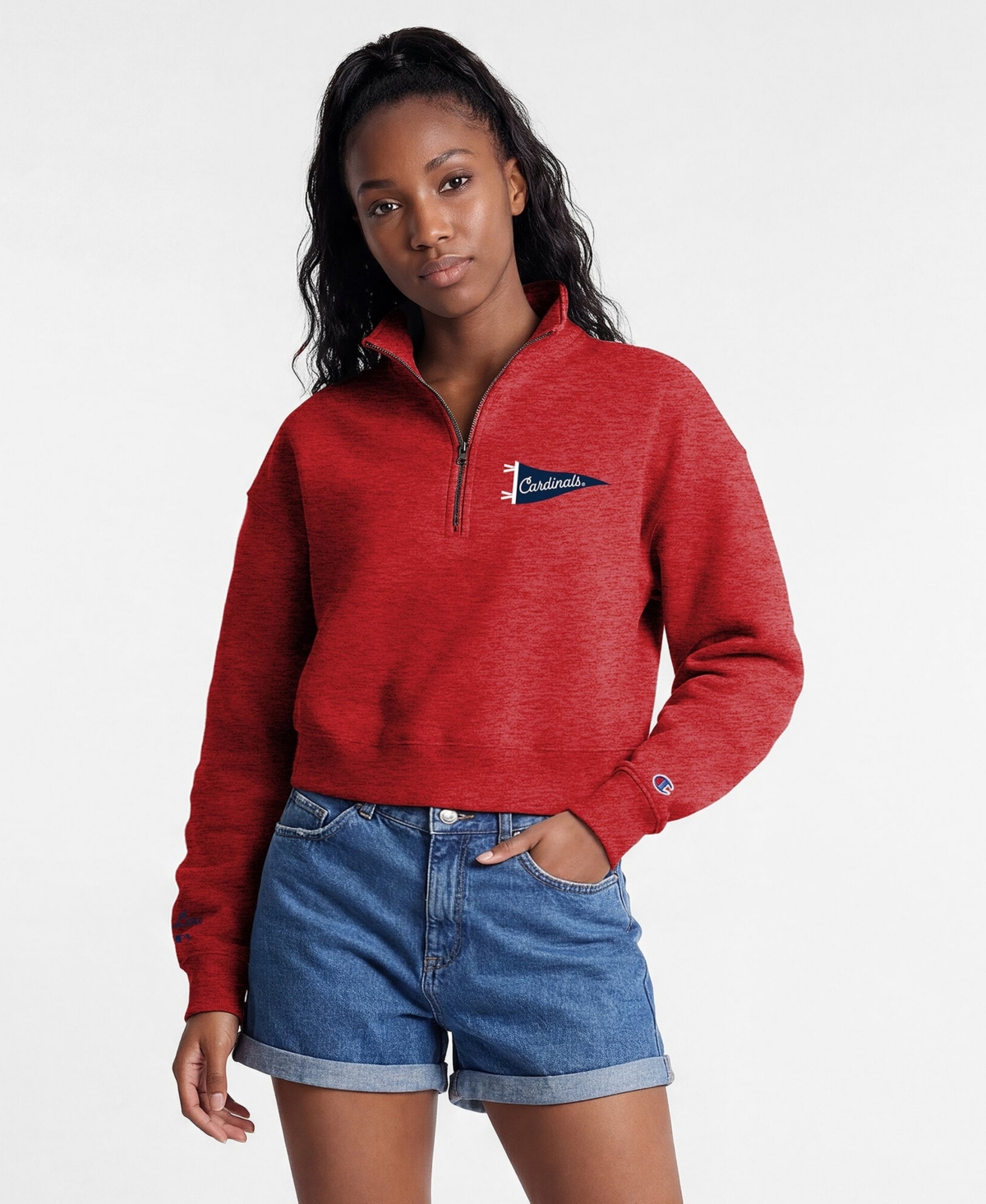 Champion Women's St. Louis Cardinals Quarter-Zip Mock Neck Cropped Fleece Sweatshirt