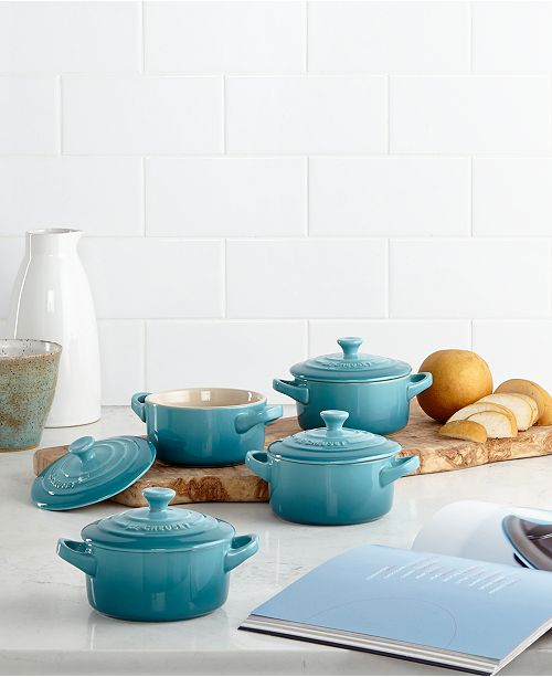 Le Creuset Stoneware Set of 4 Petite Casseroles with Cookbook