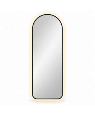 65x24 Inch Arched LED Full Length Mirror Wall Mounted Backlit Mirror with Black Aluminum Frame 3 Colors Stepless Dimming Vanity Mirror