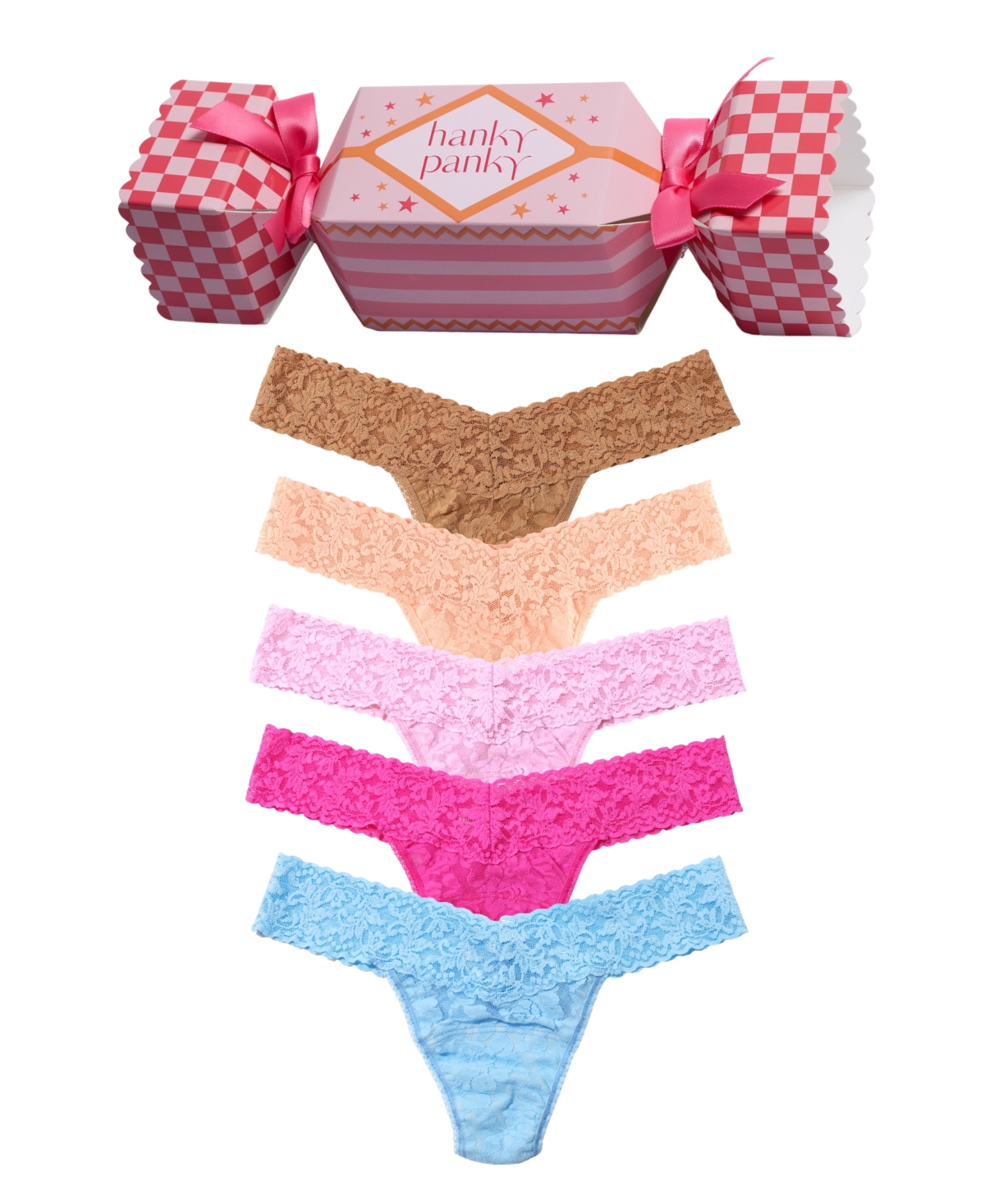 Hanky Panky Women's Signature Lace Floral-Print Low-Rise Thong, 5-Piece - Pink Lady, Pink Quartz, Mint Sprig and P