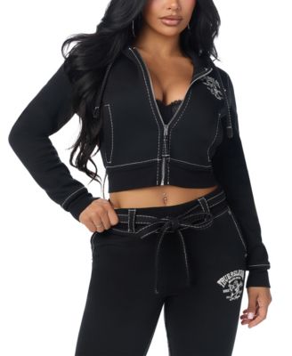 Juniors' Shrunken Cropped Full-Zip Long-Sleeve Hoodie