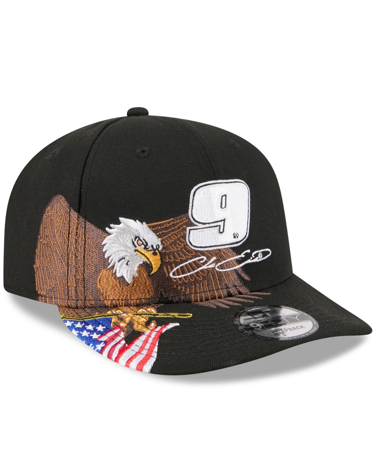 New Era Men's Black Chase Elliott Patriotic Eagle Flag A-Frame 9FIFTY Snapback Hat