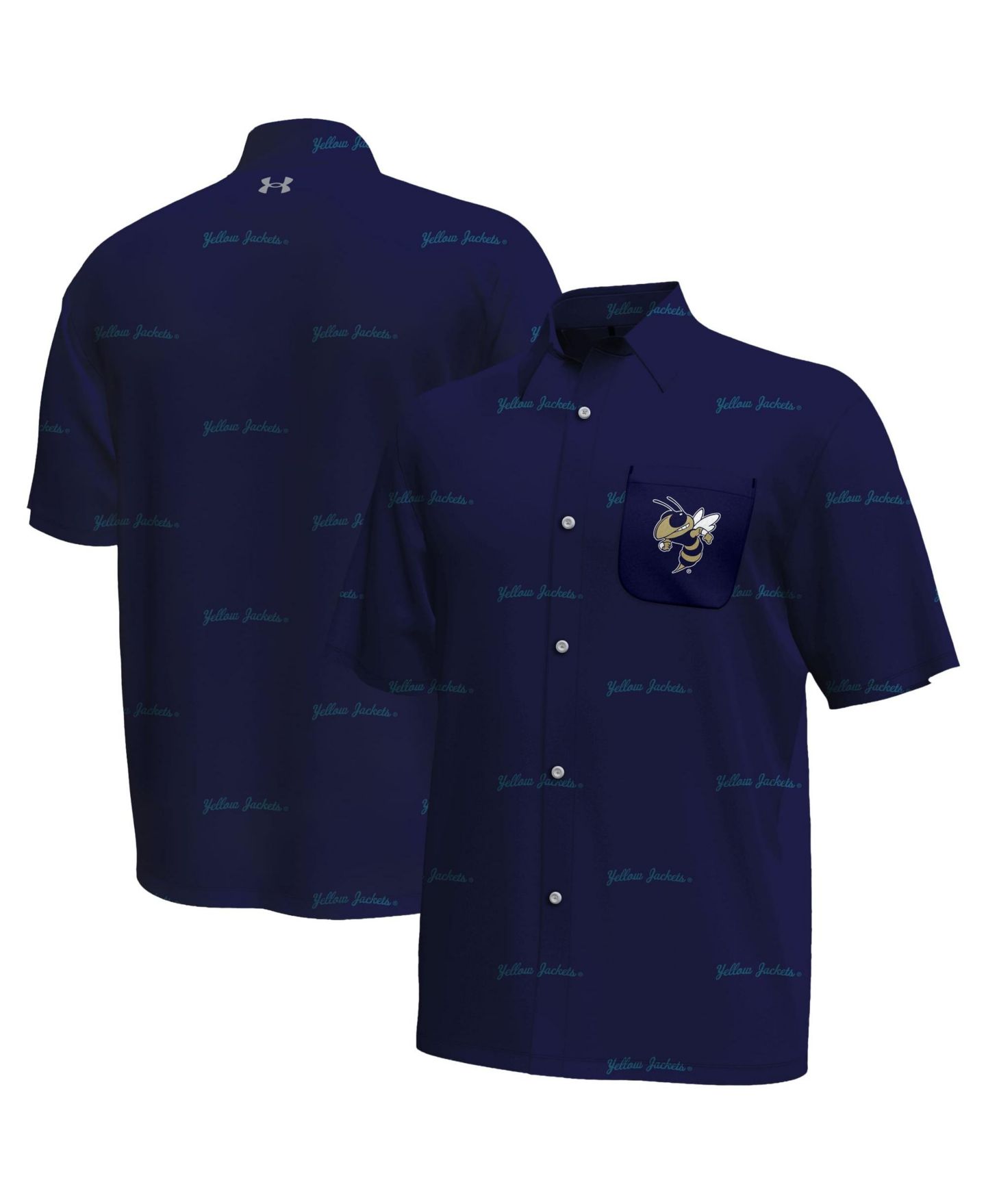 Мужские куртки Under Armour Navy Georgia Tech Yellow Jackets Gameday Armourfuse Button-Up Shirt — фото 1